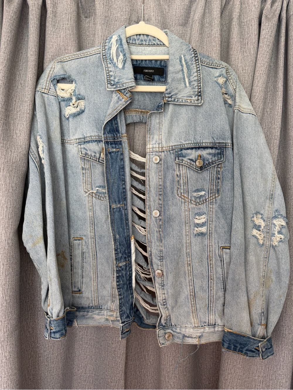 Forever 21 Light Blue Distressed Denim Jacket